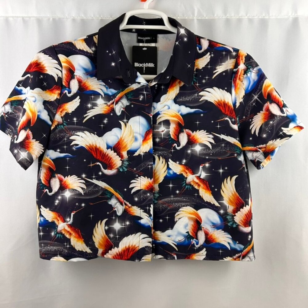 NWT Blackmilk Twilight Cranes Boss Crop Shirt Size L limited